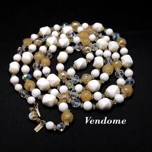 Vendome Long Beaded Crystal & Glass Necklace, Aurora Borealis, Gold Plated